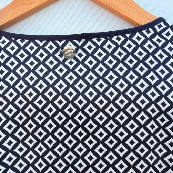 Chico’s Black White Damask Print Blouse Size 0 (US 4/6) Boho Tunic 3/4 Sleeve - Picture 5 of 8